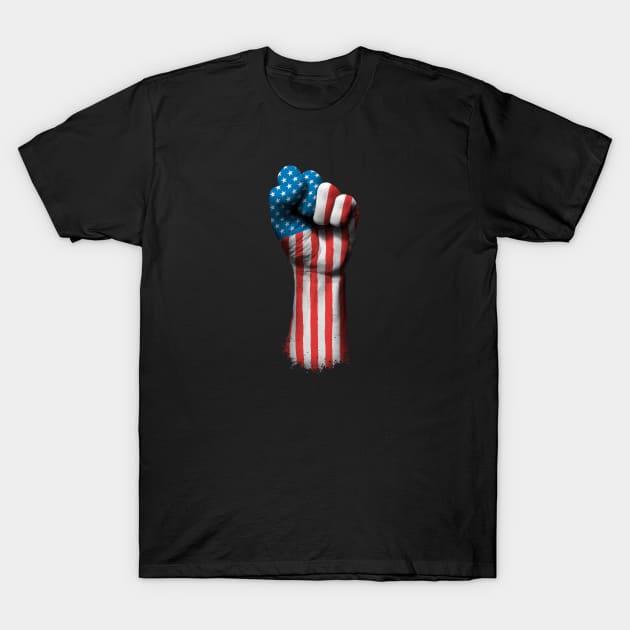 Flag of United States on a Raised Clenched Fist T-Shirt by jeffbartels